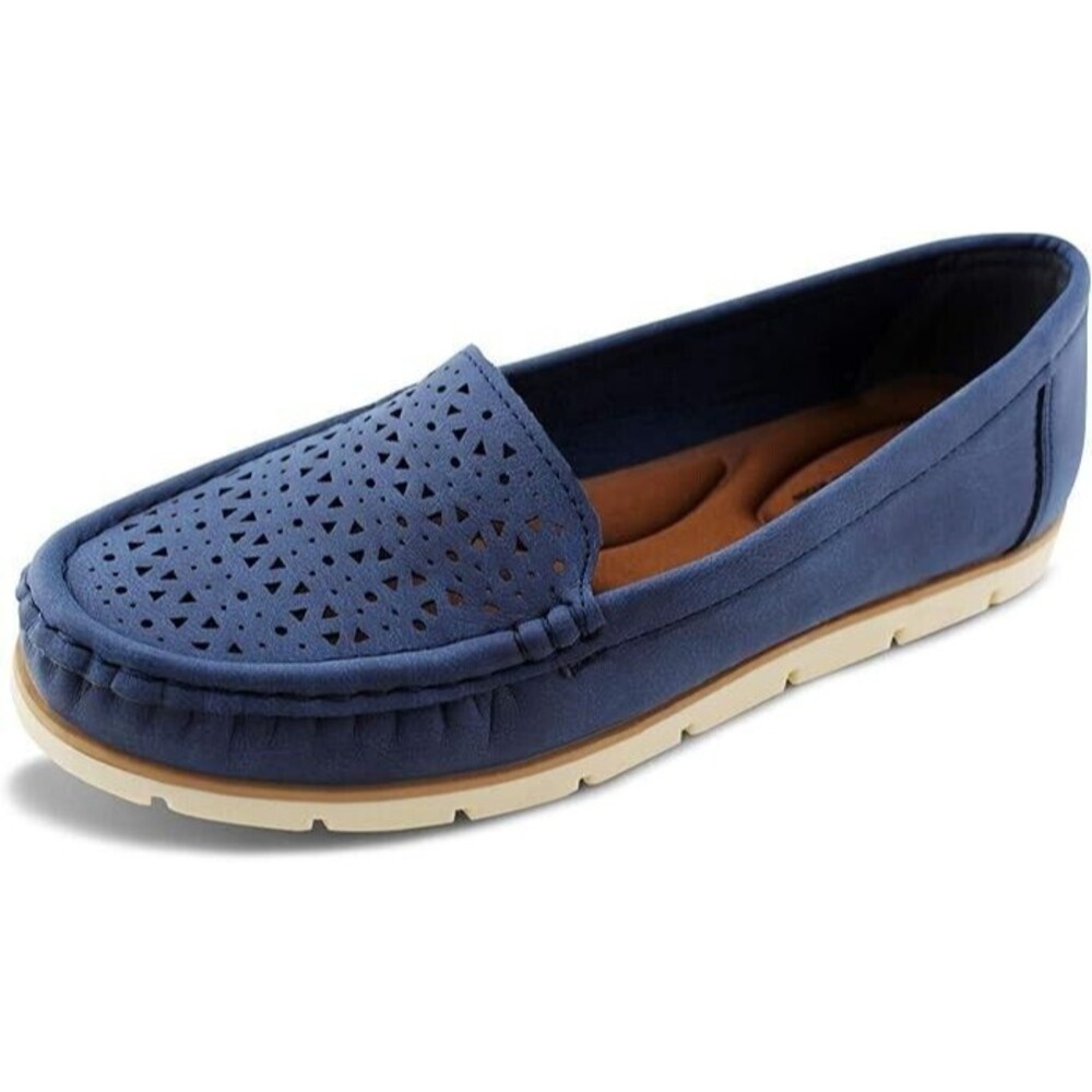 JABASIC Womens Penny Loafers Breathable Slip on Flat Shoes Moccasins Navy Blue 9